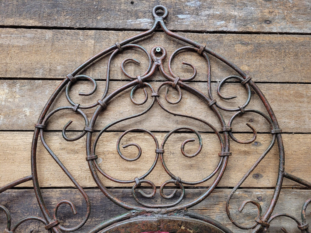 Reclaimed Architectural Wrought Iron Grille Mirror Early Mid Century