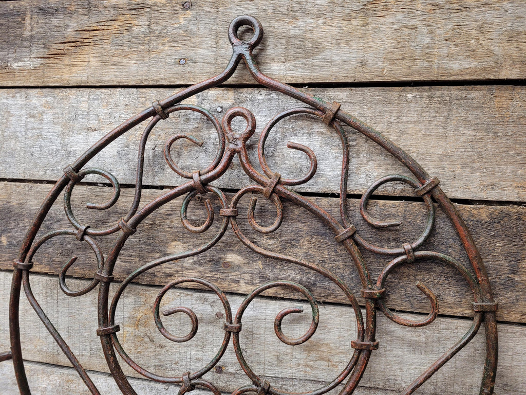 Reclaimed Architectural Wrought Iron Grille Mirror Early Mid Century