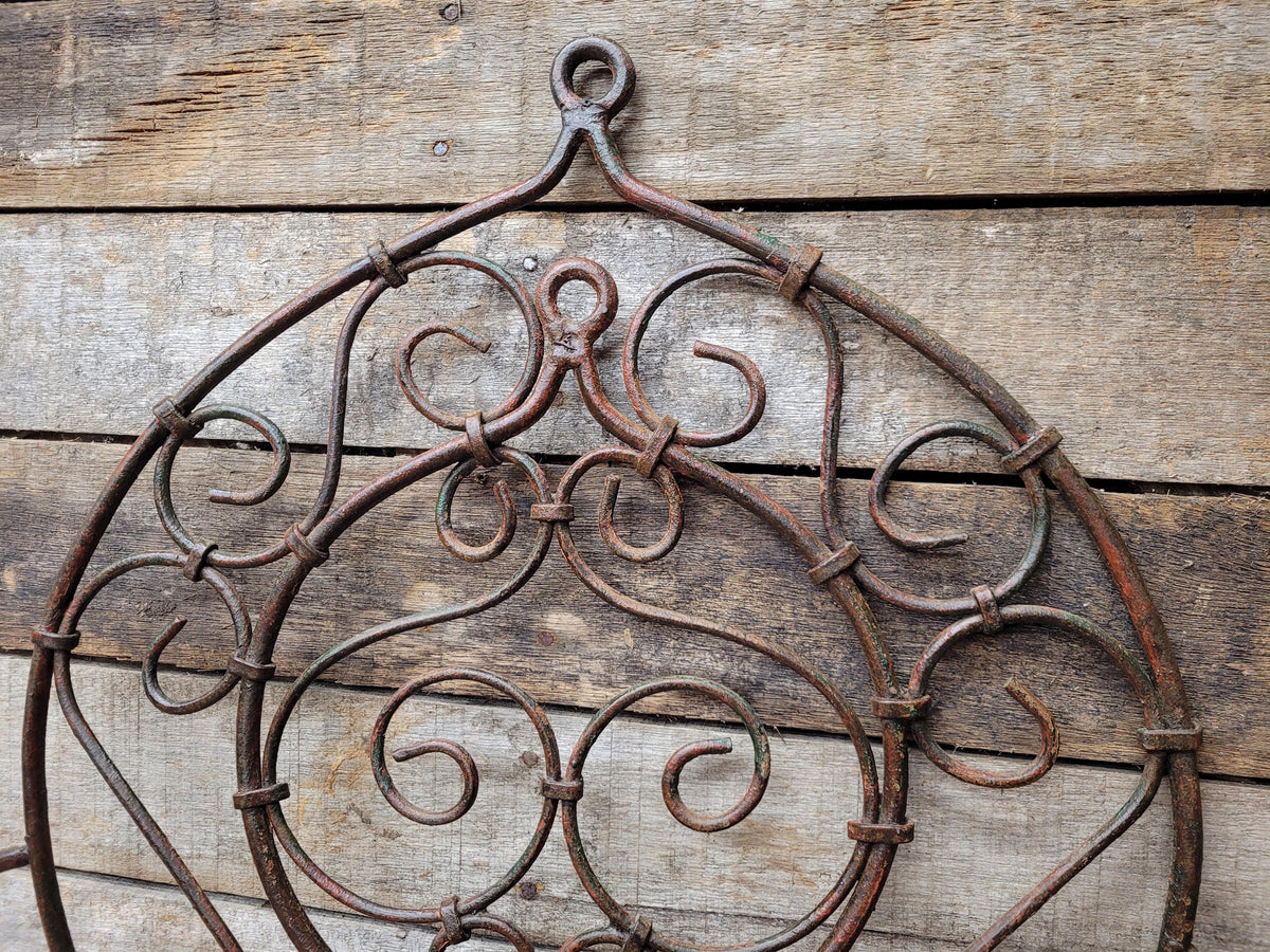 Reclaimed Architectural Wrought Iron Grille Mirror Early Mid Century