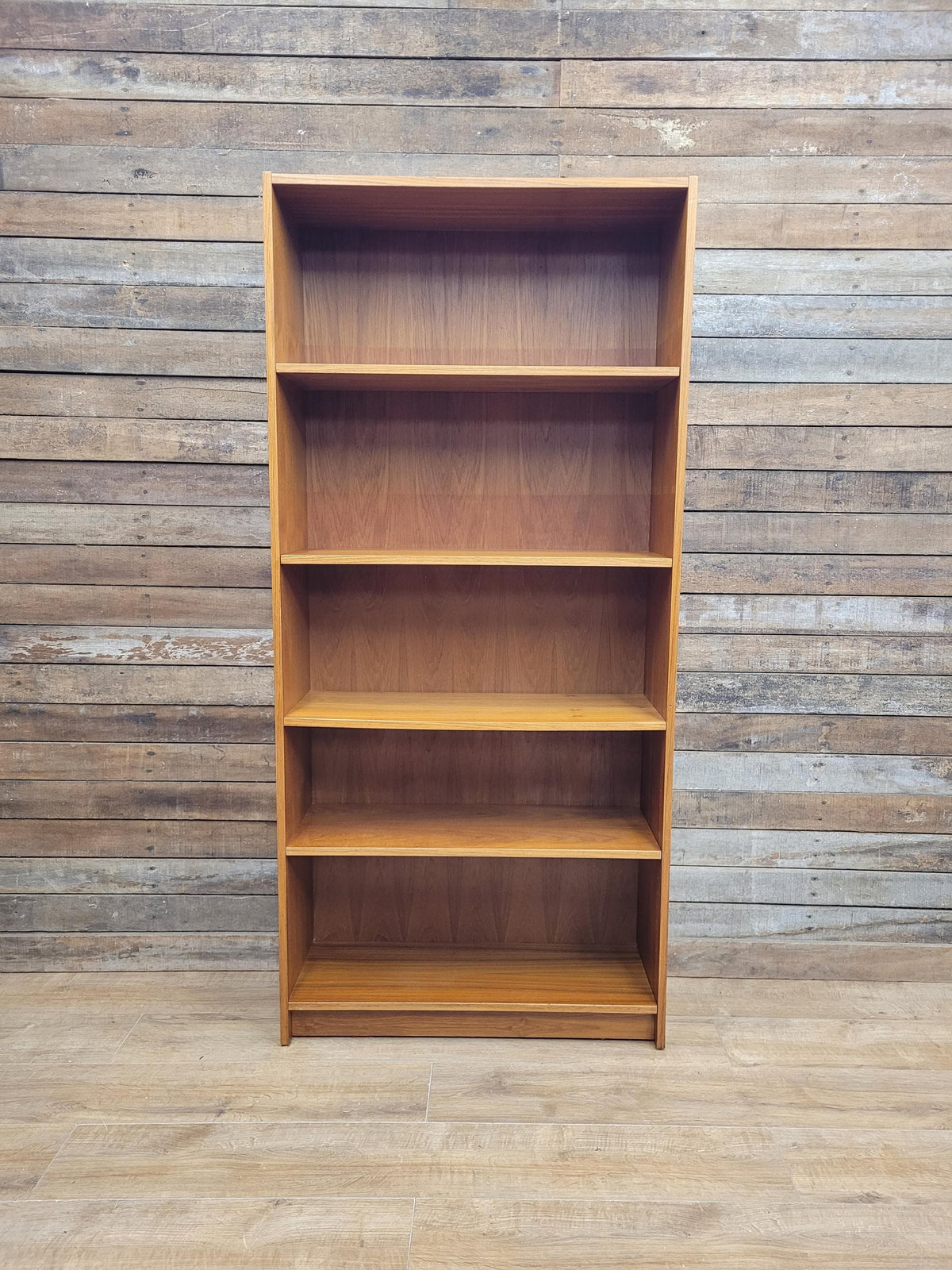 Mid Century Teak Tall Bookcase Adjustable Shelves Vintage Storage