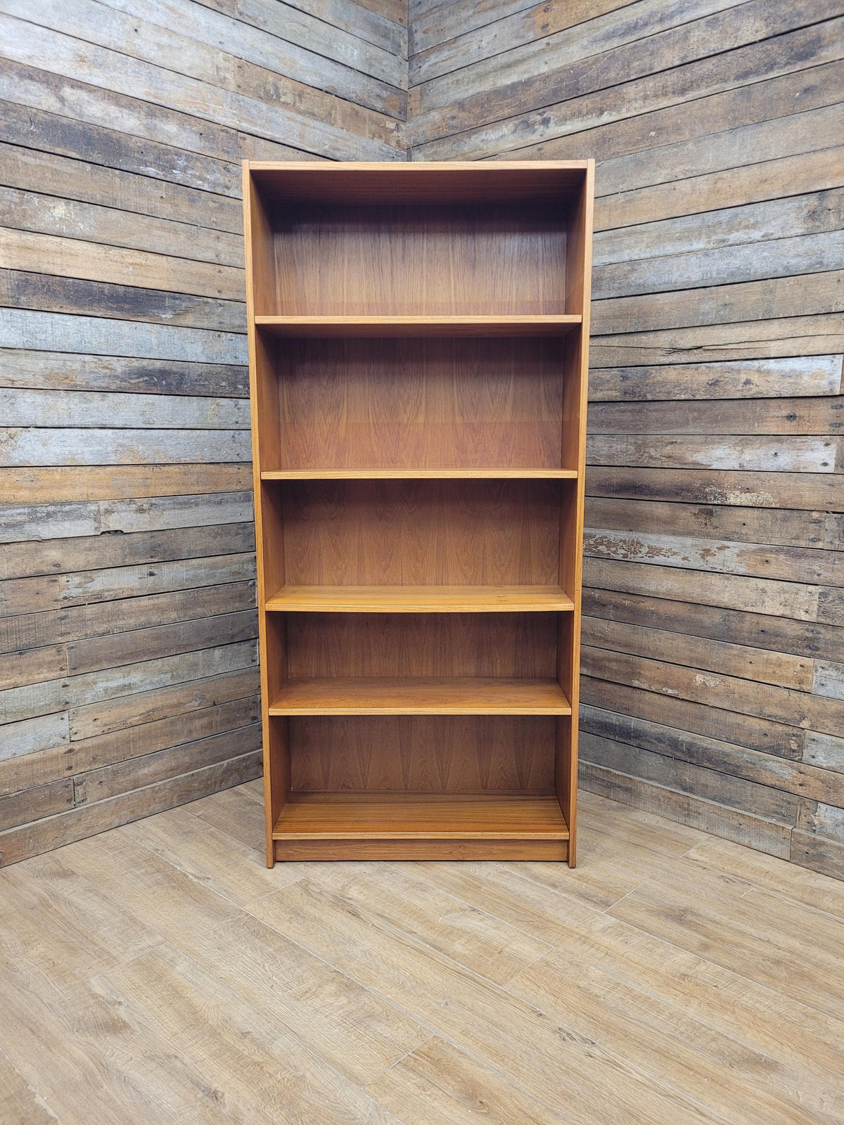 Mid Century Teak Tall Bookcase Adjustable Shelves Vintage Storage