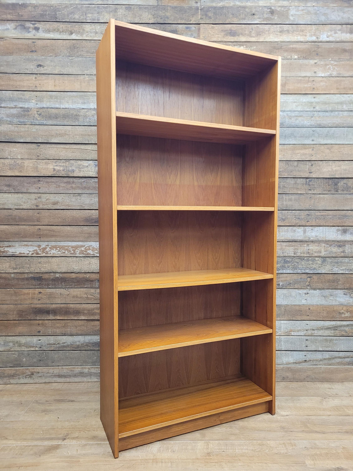 Mid Century Teak Tall Bookcase Adjustable Shelves Vintage Storage