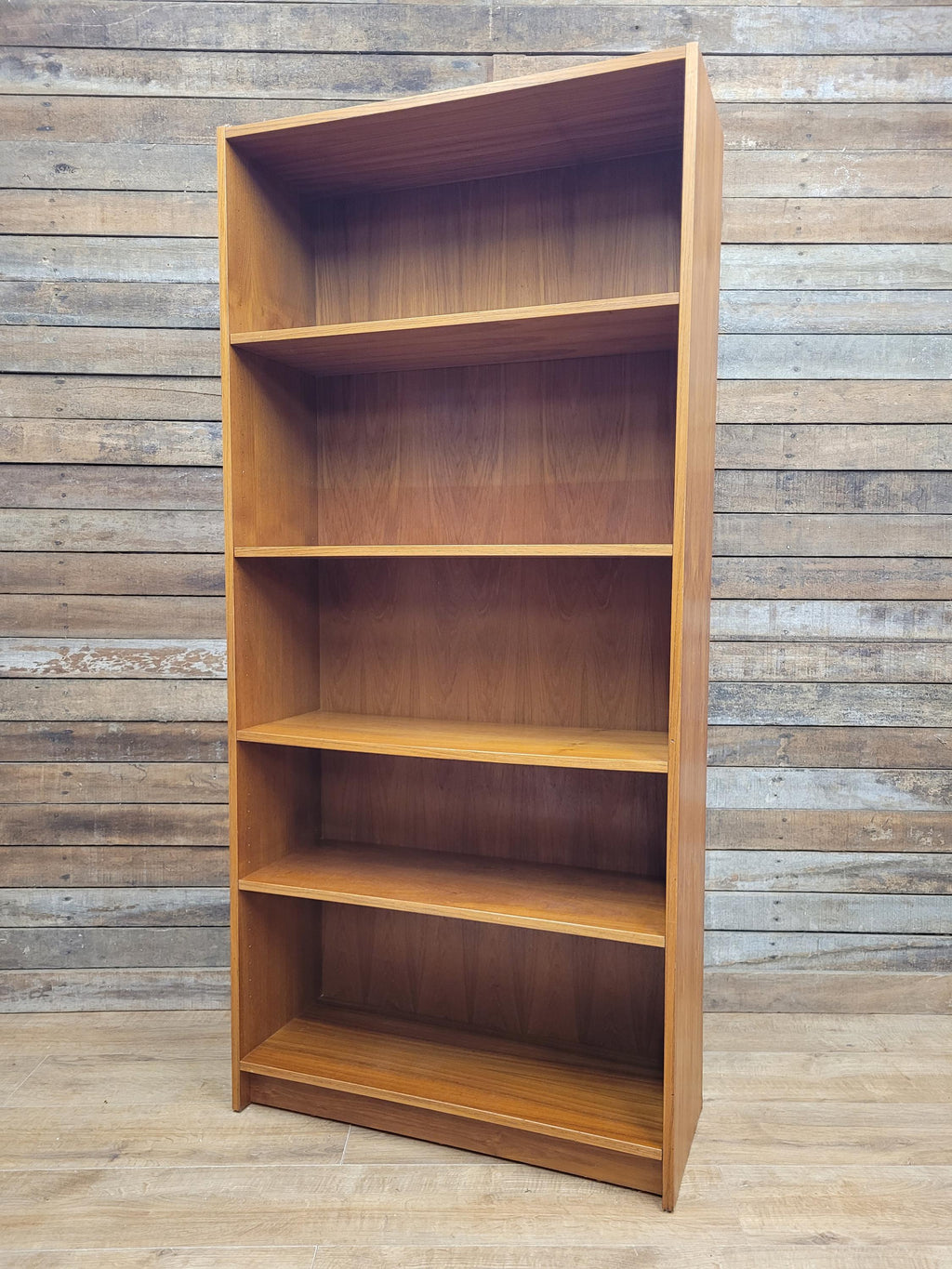 Mid Century Teak Tall Bookcase Adjustable Shelves Vintage Storage