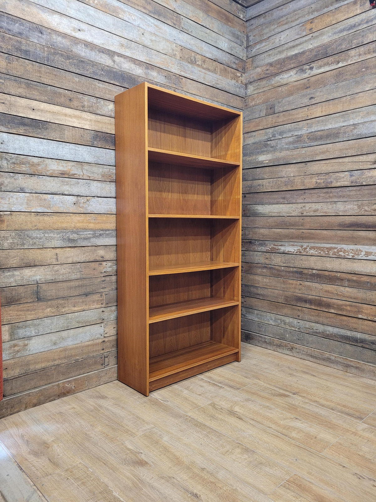 Mid Century Teak Tall Bookcase Adjustable Shelves Vintage Storage