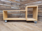 Solid Oak Finger Joint Media Unit TV Stand Industrial Castors