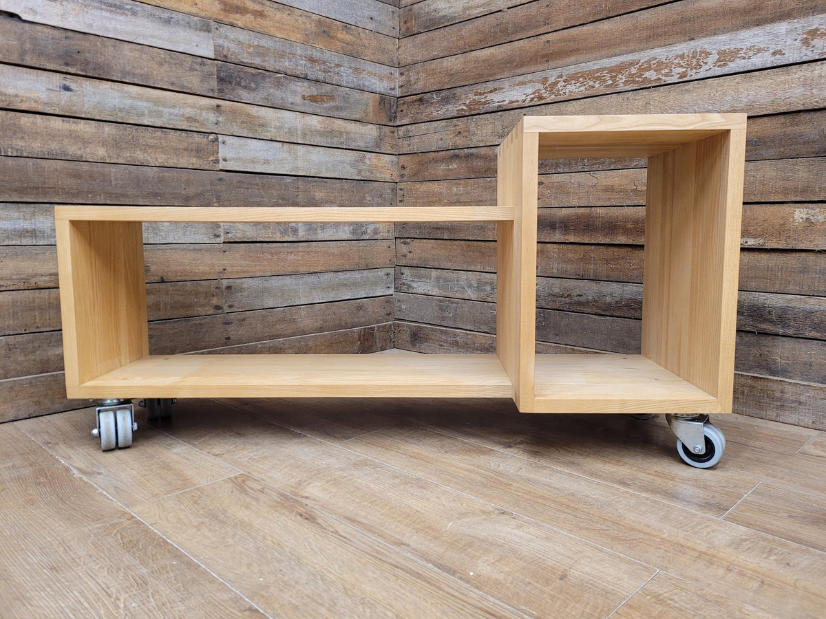 Solid Oak Finger Joint Media Unit TV Stand Industrial Castors