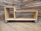 Solid Oak Finger Joint Media Unit TV Stand Industrial Castors