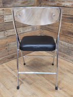 Four Mid Century Chrome Folding Chairs Black Vinyl Space Age MCM Retro Chic