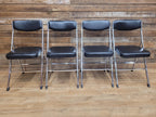 Four Mid Century Chrome Folding Chairs Black Vinyl Space Age MCM Retro Chic