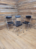 Four Mid Century Chrome Folding Chairs Black Vinyl Space Age MCM Retro Chic