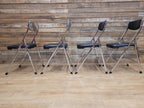 Four Mid Century Chrome Folding Chairs Black Vinyl Space Age MCM Retro Chic