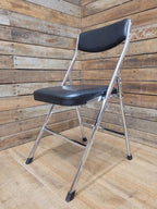 Four Mid Century Chrome Folding Chairs Black Vinyl Space Age MCM Retro Chic