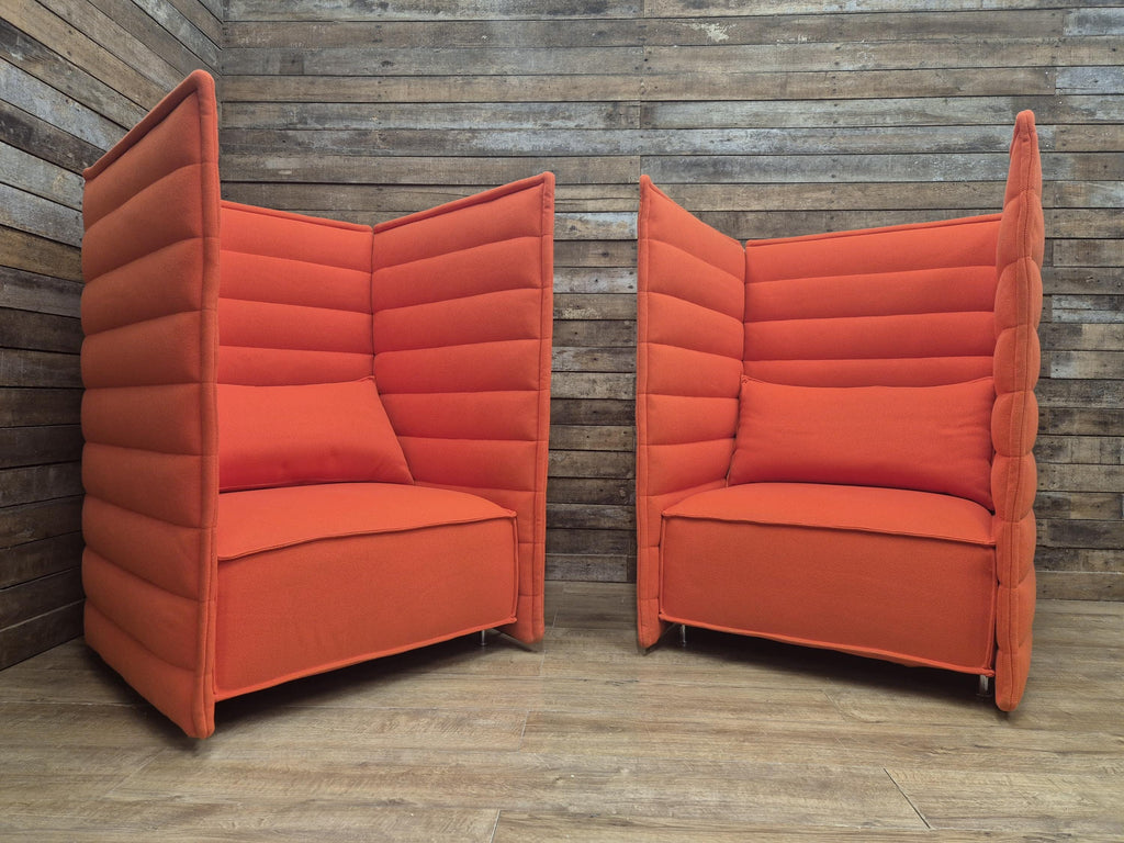 Vitra Armchairs Orange Fabric Alcove Plume Contract Highback Matching Pair
