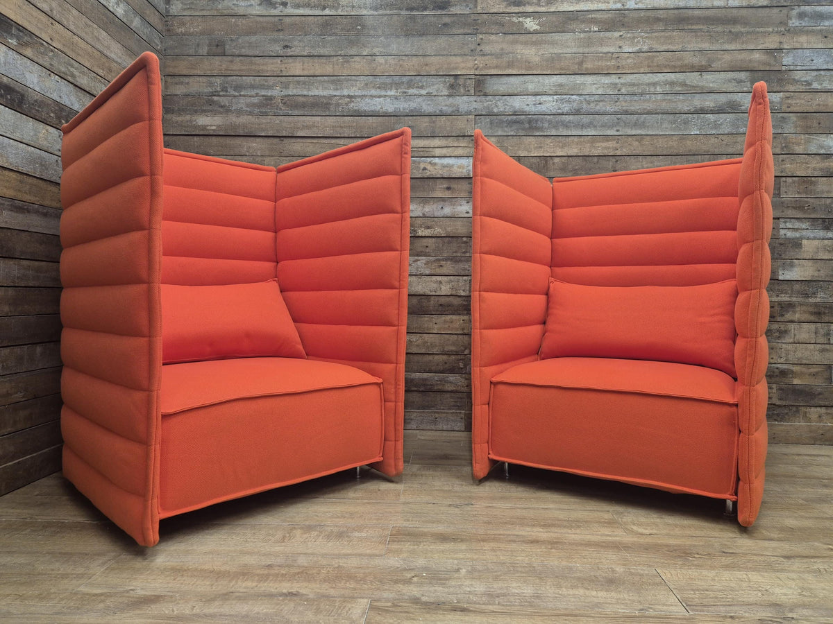 Vitra Armchairs Orange Fabric Alcove Plume Contract Highback Matching Pair