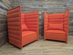 Vitra Armchairs Orange Fabric Alcove Plume Contract Highback Matching Pair