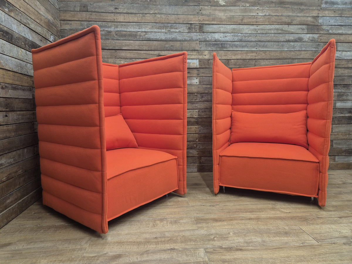 Vitra Armchairs Orange Fabric Alcove Plume Contract Highback Matching Pair