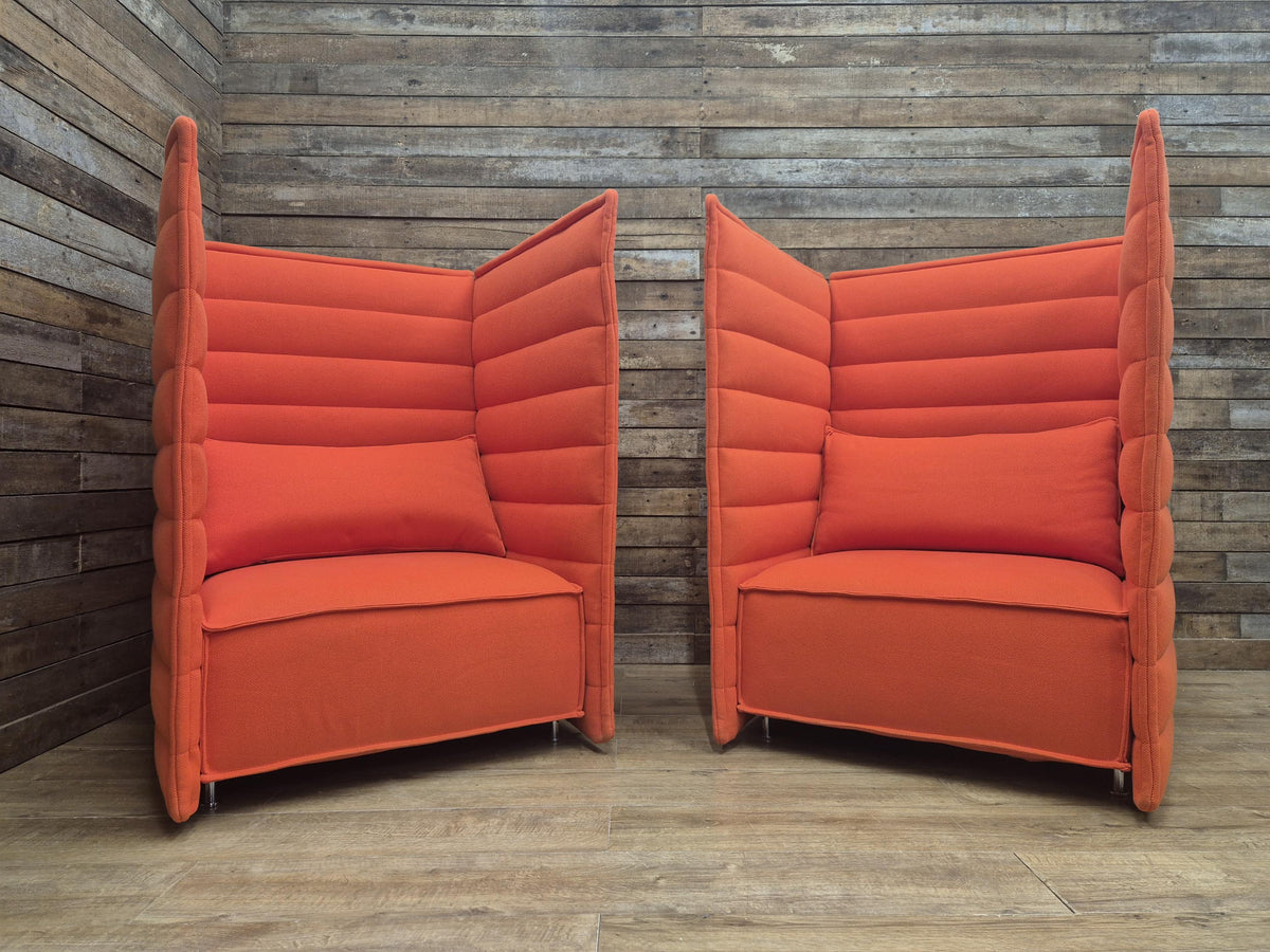 Vitra Armchairs Orange Fabric Alcove Plume Contract Highback Matching Pair