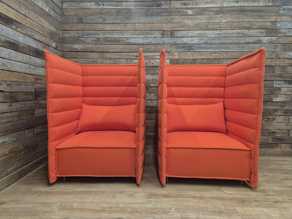 Vitra Armchairs Orange Fabric Alcove Plume Contract Highback Matching Pair