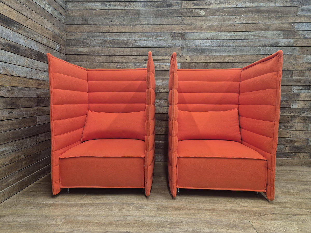 Vitra Armchairs Orange Fabric Alcove Plume Contract Highback Matching Pair