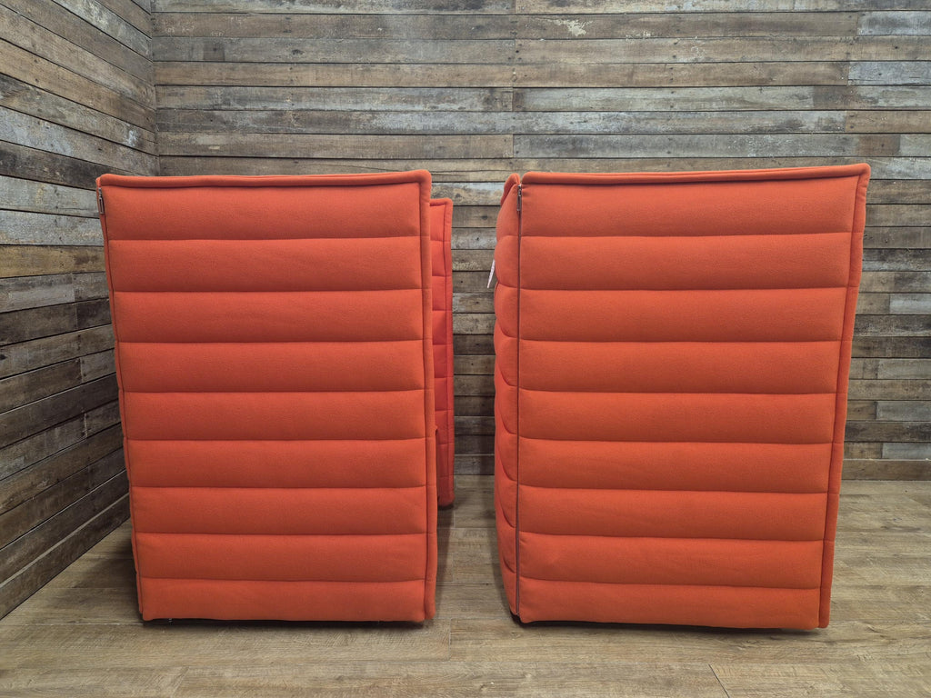 Vitra Armchairs Orange Fabric Alcove Plume Contract Highback Matching Pair
