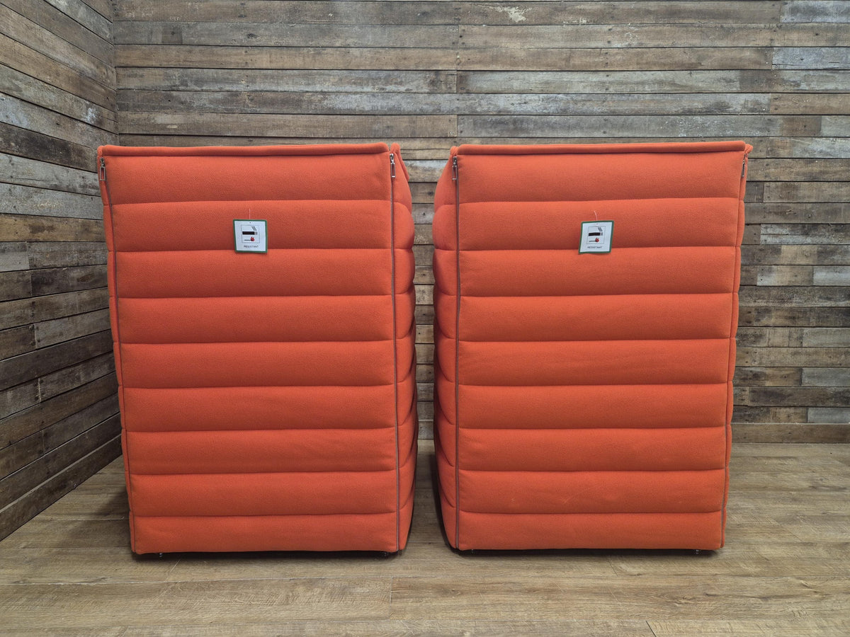 Vitra Armchairs Orange Fabric Alcove Plume Contract Highback Matching Pair