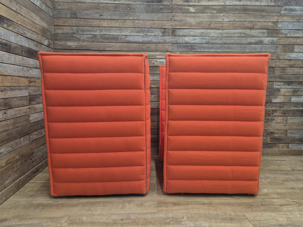 Vitra Armchairs Orange Fabric Alcove Plume Contract Highback Matching Pair