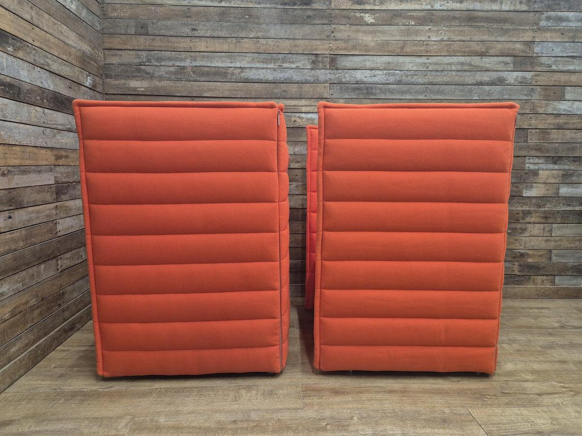 Vitra Armchairs Orange Fabric Alcove Plume Contract Highback Matching Pair