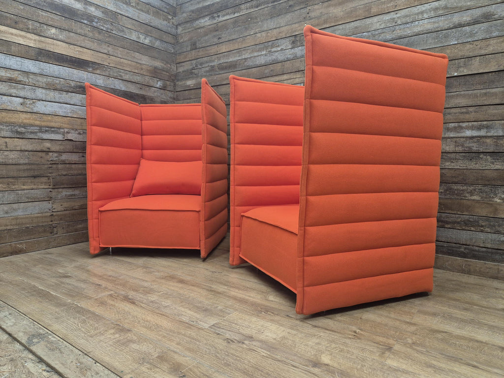 Vitra Armchairs Orange Fabric Alcove Plume Contract Highback Matching Pair