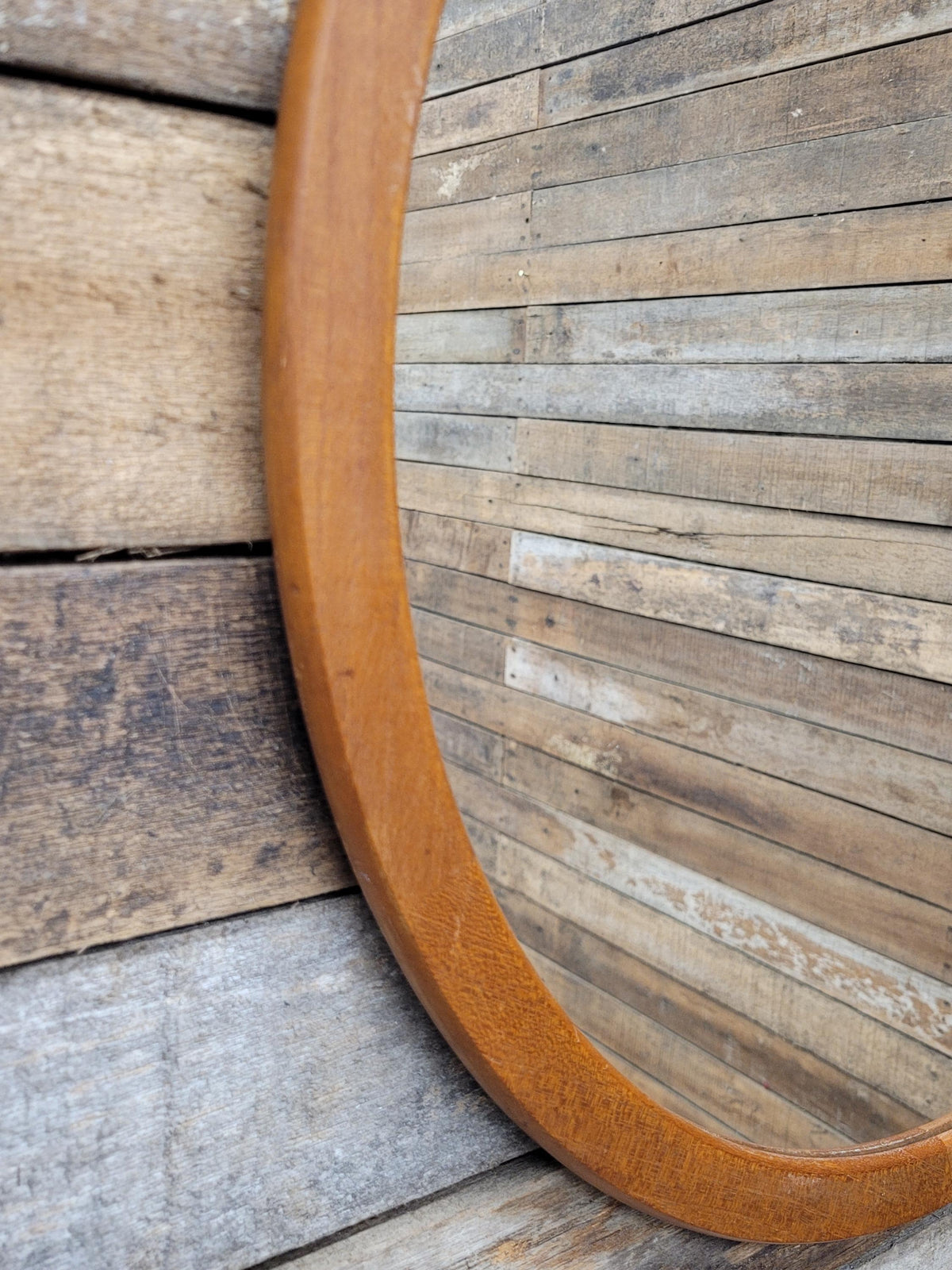 Vintage Round Afrormosia Teak Wall Mirror Mid Century Segmented Frame