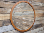Vintage Round Afrormosia Teak Wall Mirror Mid Century Segmented Frame