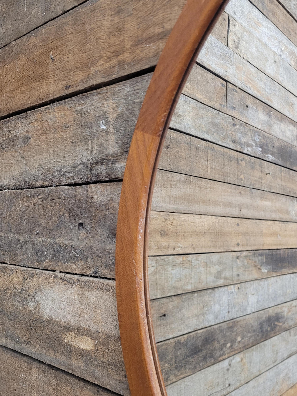 Vintage Round Afrormosia Teak Wall Mirror Mid Century Segmented Frame
