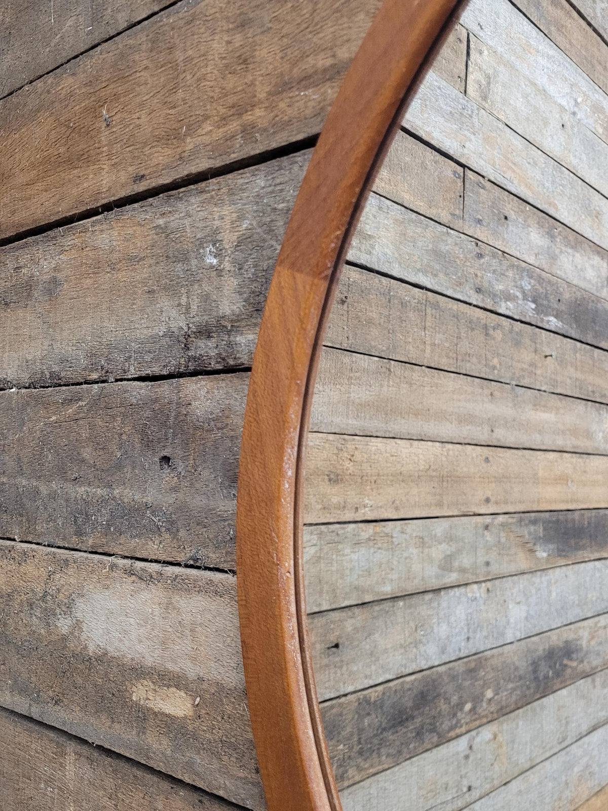 Vintage Round Afrormosia Teak Wall Mirror Mid Century Segmented Frame