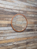 Vintage Round Afrormosia Teak Wall Mirror Mid Century Segmented Frame
