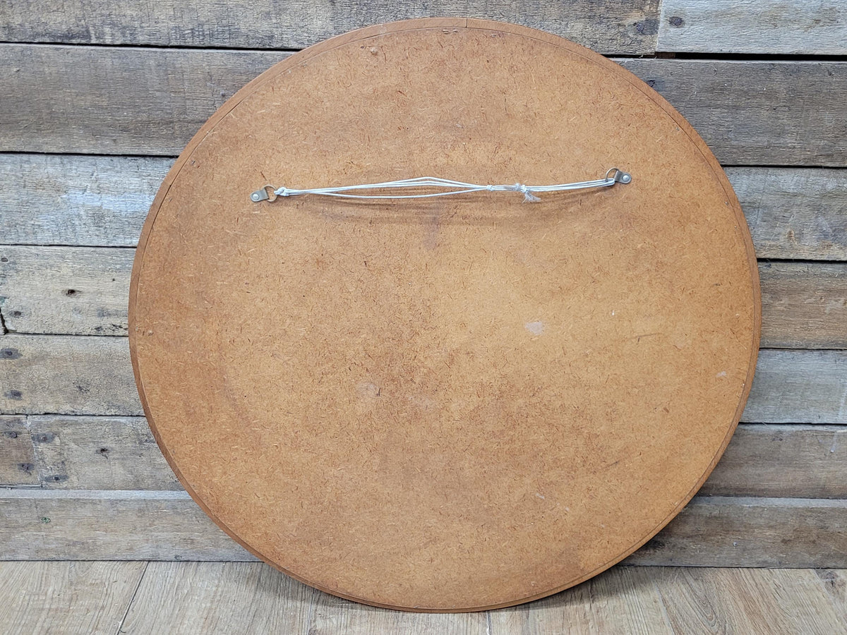 Vintage Round Afrormosia Teak Wall Mirror Mid Century Segmented Frame