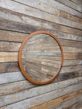 Vintage Round Afrormosia Teak Wall Mirror Mid Century Segmented Frame