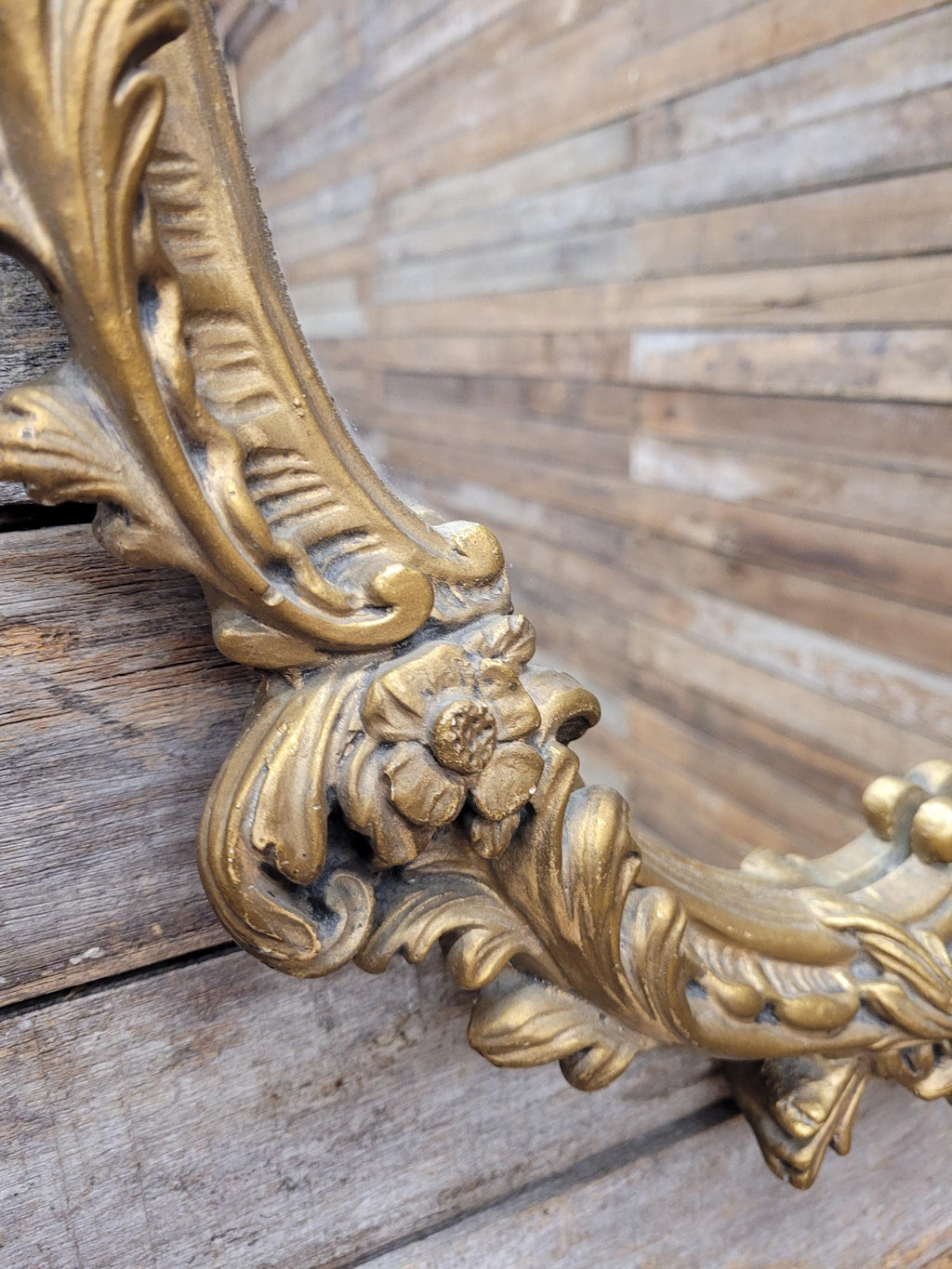 Oval Wall Mirror Gold Plaster Rococo Style Ornate Floral Frame