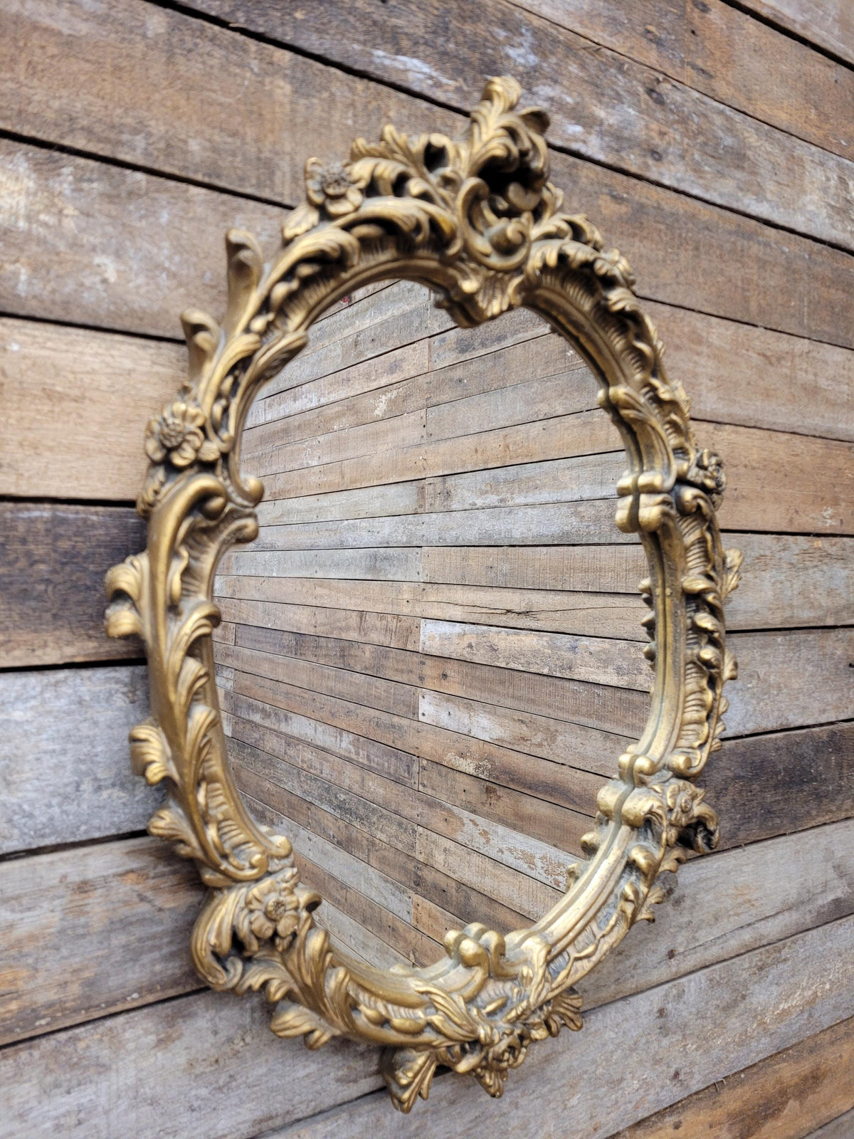Oval Wall Mirror Gold Plaster Rococo Style Ornate Floral Frame