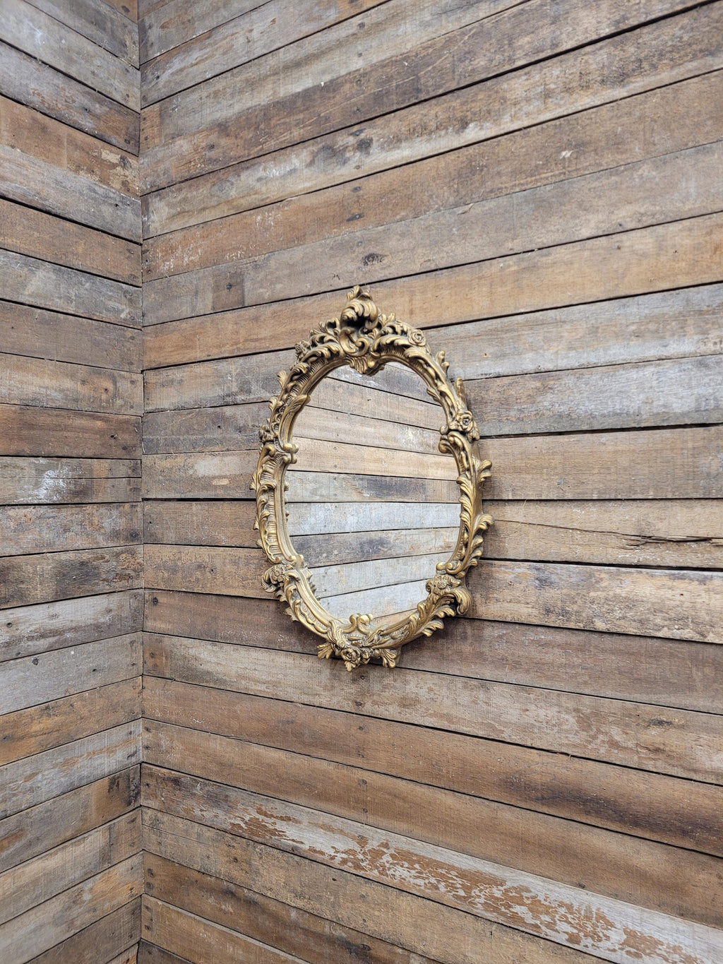Oval Wall Mirror Gold Plaster Rococo Style Ornate Floral Frame