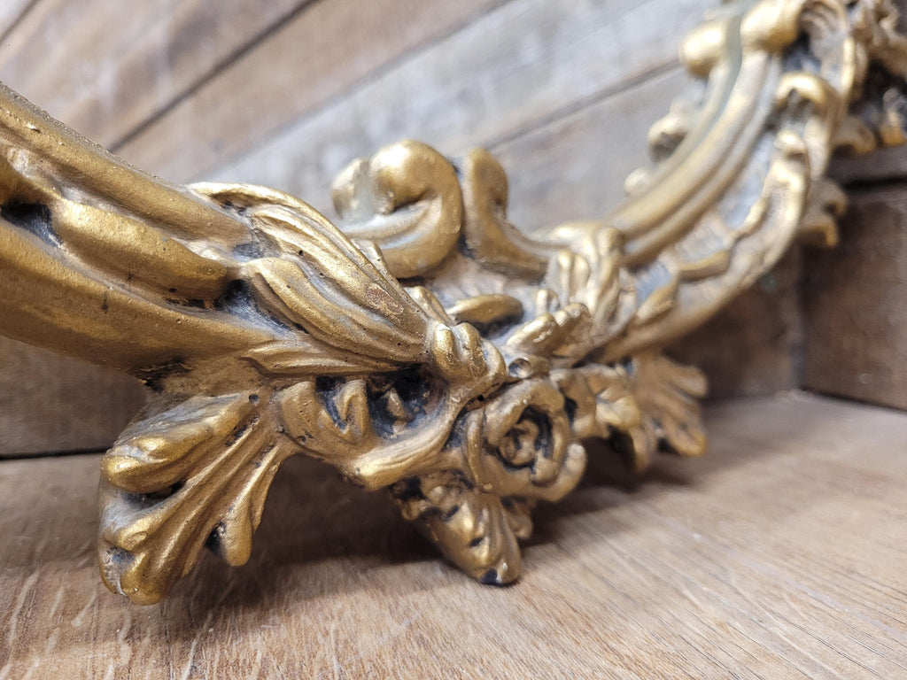 Oval Wall Mirror Gold Plaster Rococo Style Ornate Floral Frame