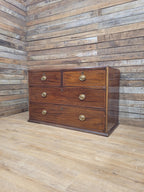 Antique Mahogany Chest Of Drawers Inlaid Brass Handles Plinth Base
