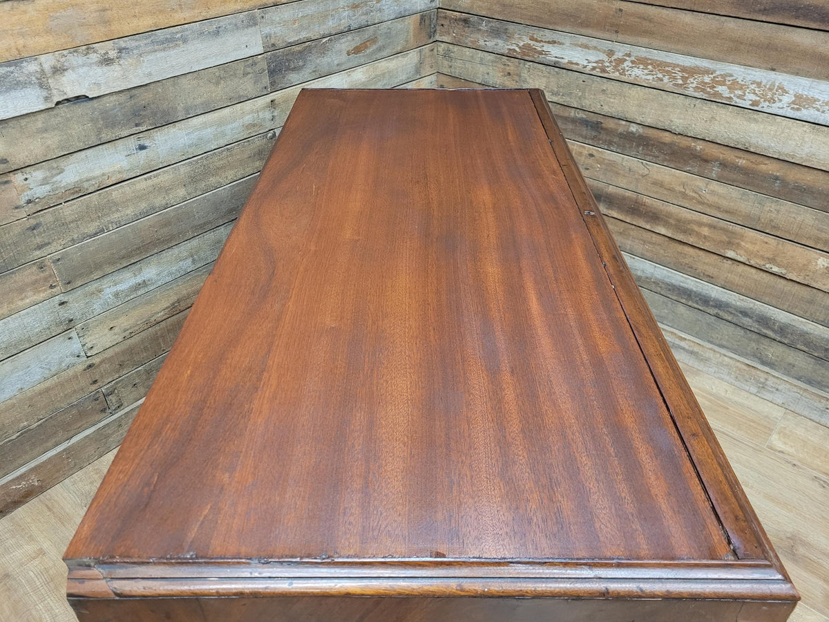 Antique Mahogany Chest Of Drawers Inlaid Brass Handles Plinth Base
