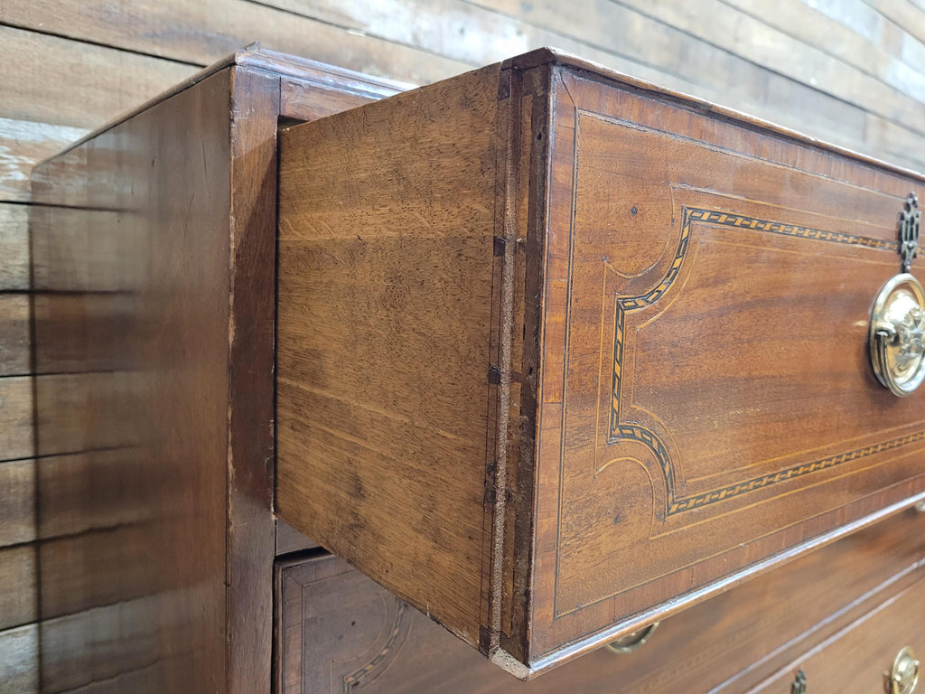Antique Mahogany Chest Of Drawers Inlaid Brass Handles Plinth Base