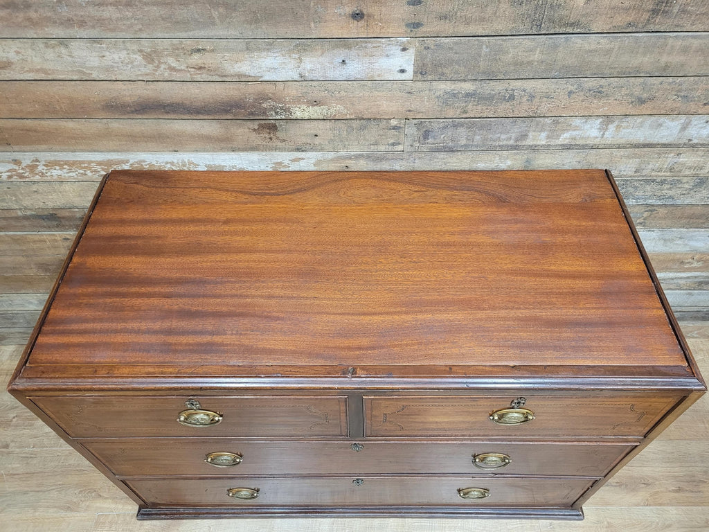 Antique Mahogany Chest Of Drawers Inlaid Brass Handles Plinth Base