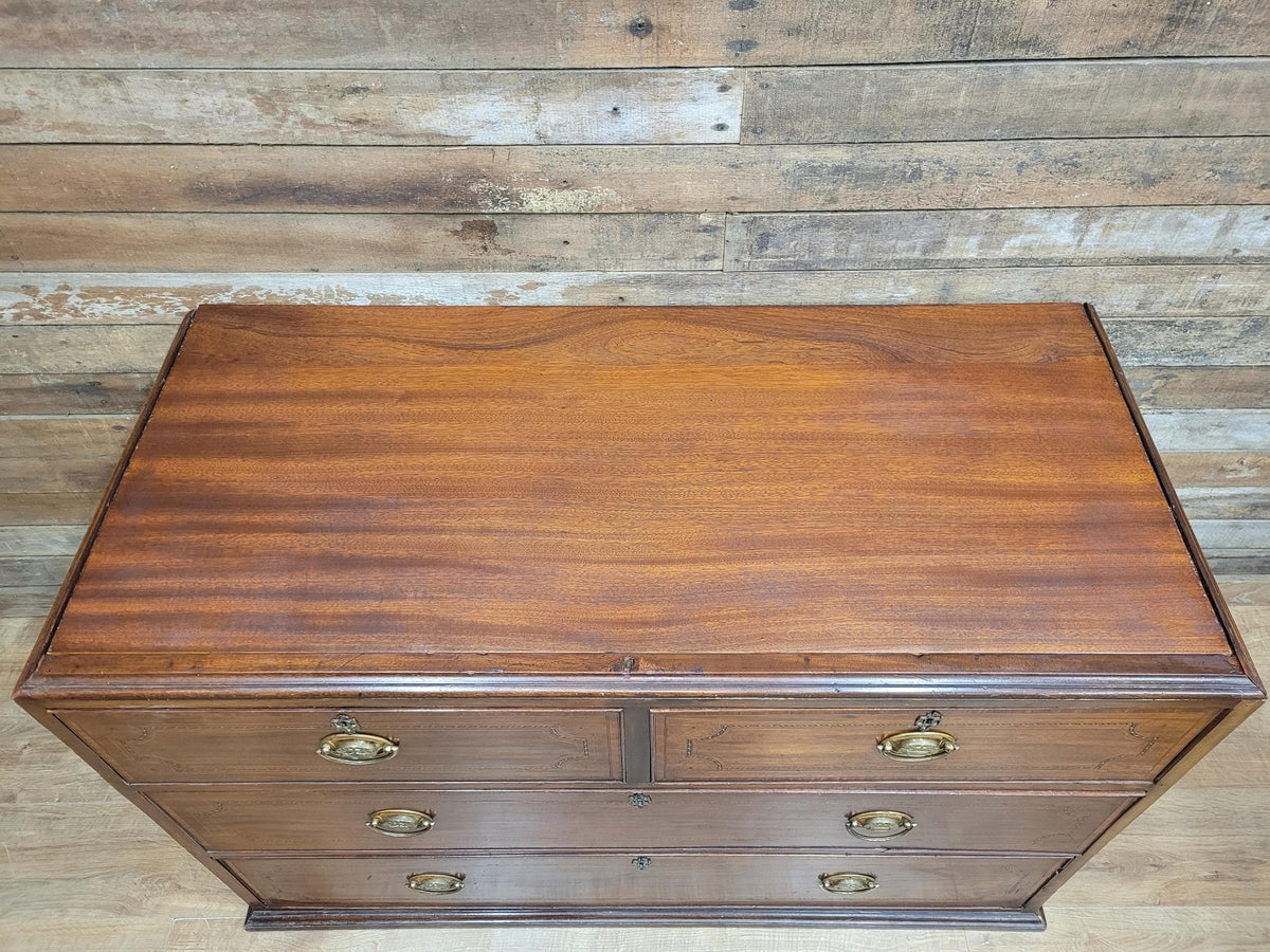 Antique Mahogany Chest Of Drawers Inlaid Brass Handles Plinth Base