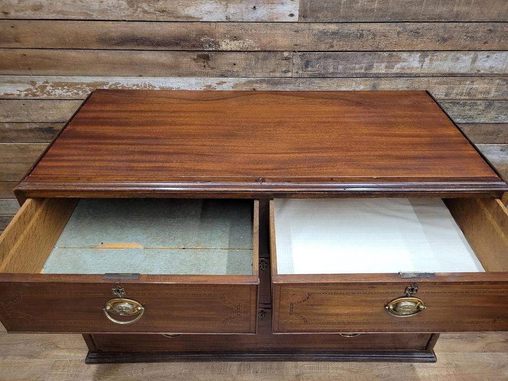 Antique Mahogany Chest Of Drawers Inlaid Brass Handles Plinth Base