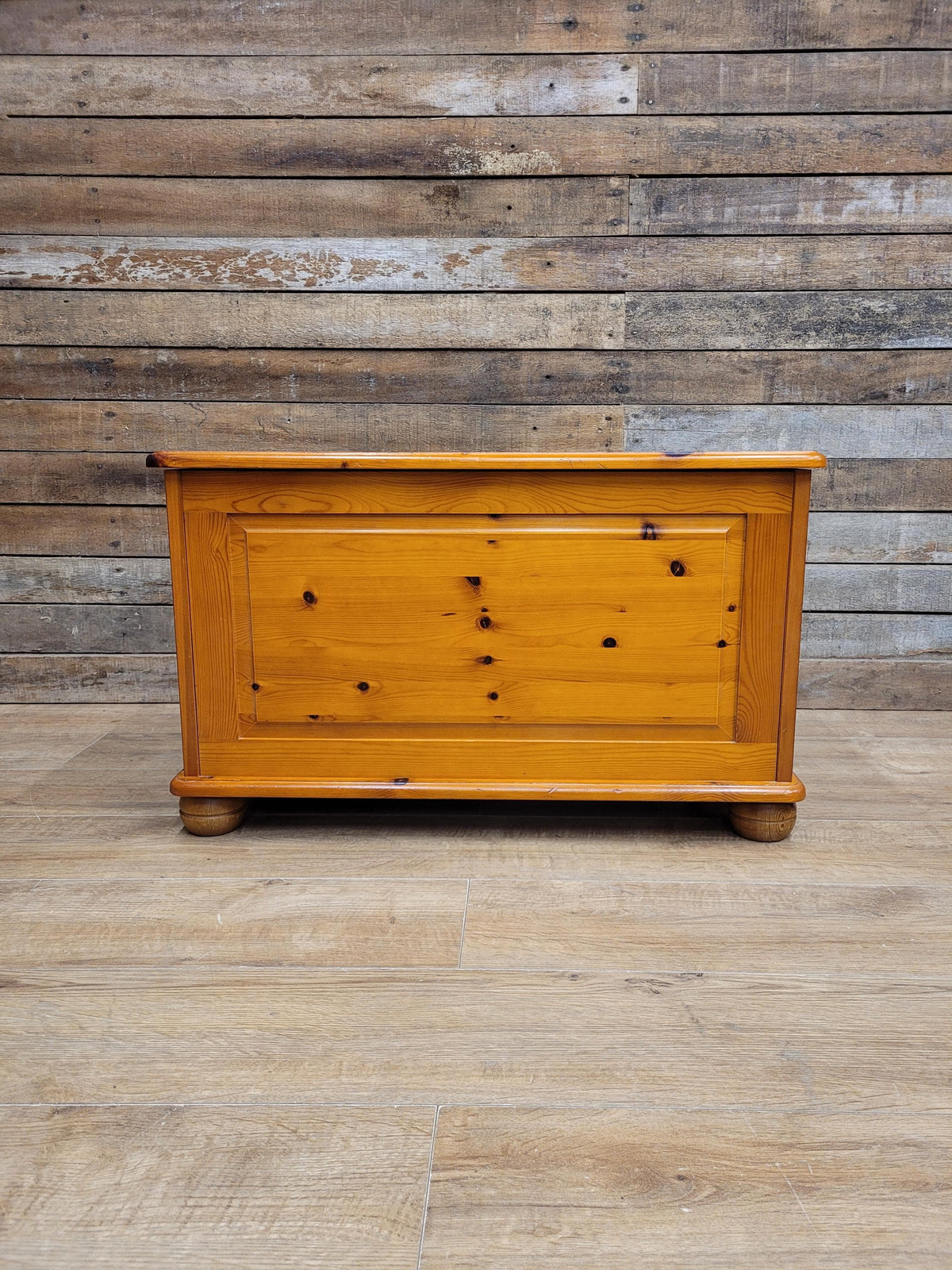 Pine Blanket Box Storage Chest Country Style Panelled Front Bun Feet