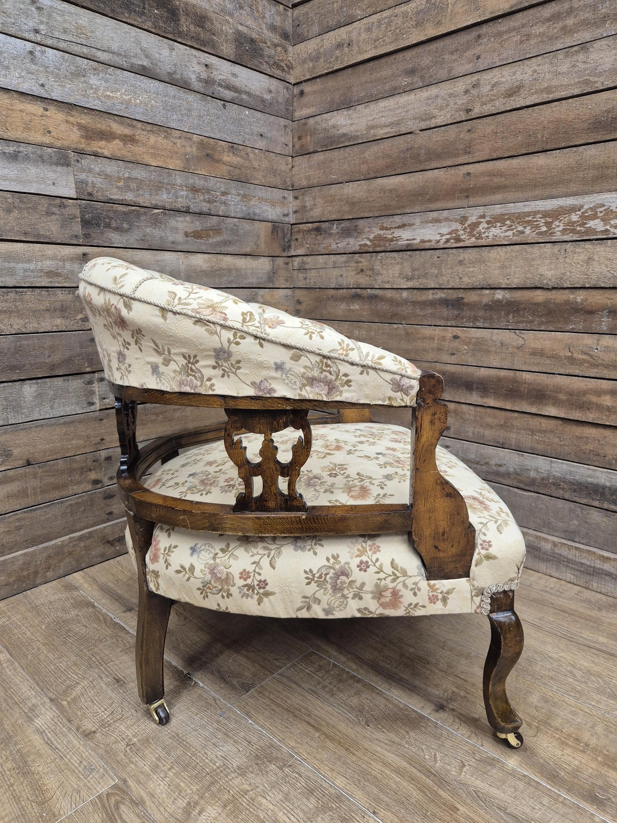Antique Captains Desk Tub Chair Smokers Bow Back Floral Upholstery