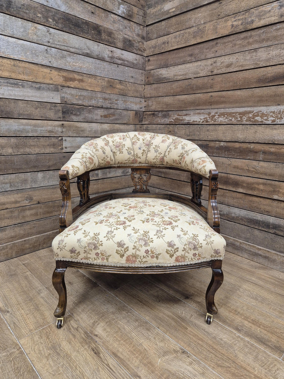 Antique Captains Desk Tub Chair Smokers Bow Back Floral Upholstery