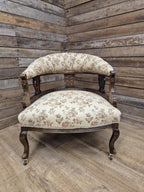 Antique Captains Desk Tub Chair Smokers Bow Back Floral Upholstery
