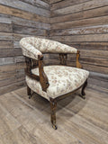 Antique Captains Desk Tub Chair Smokers Bow Back Floral Upholstery